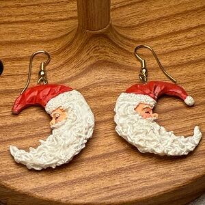 Vintage Santa Drop Gold Tone Earrings